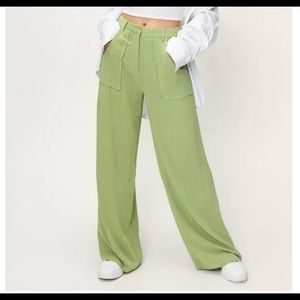 Linen Look Pocket Detail Wide Leg Pants